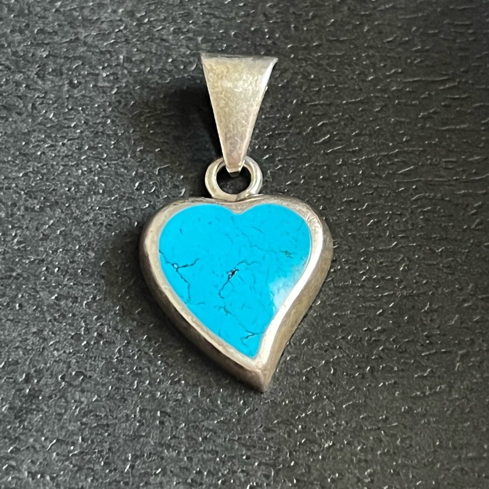 Sterling Silver 925 Turquoise Inlay Heart Pendant for Necklace Necklace
